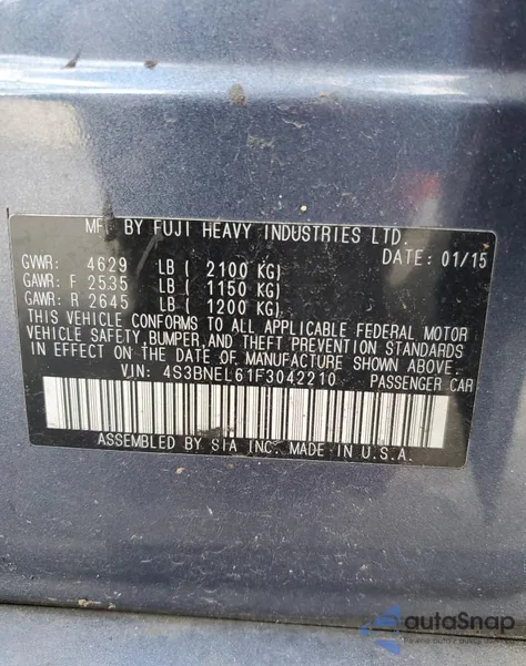 2015 Subaru Legacy 3.6R Limited z USA, uszkodzony, nr VIN 4S3BNEL61F3042210